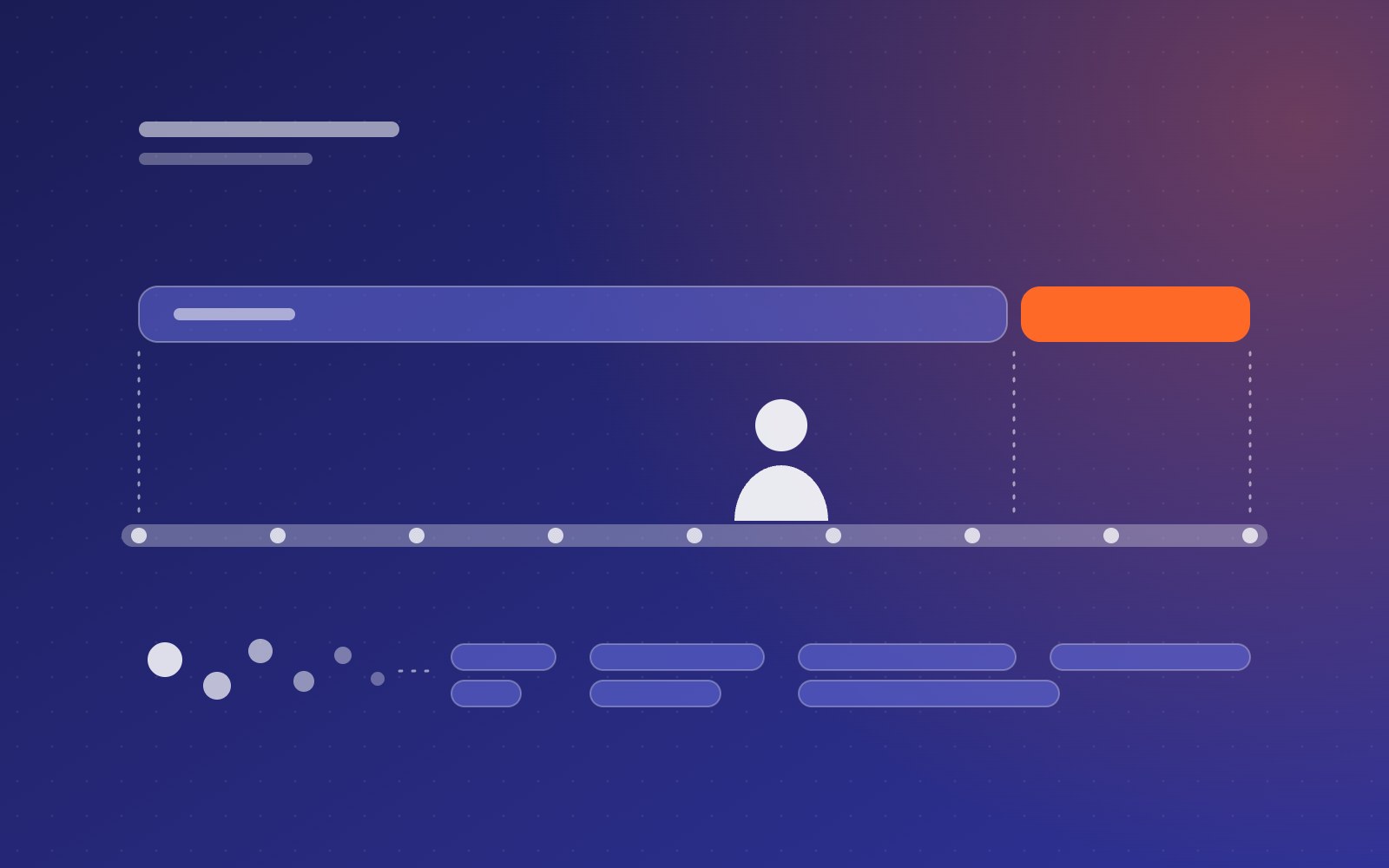Illustration: a long lifespan track with a person walking along it, where a shorter healthy-years bar above ends early and the remaining gap glows orange.
